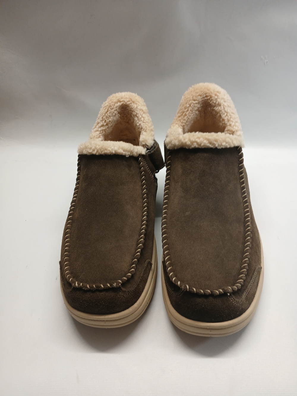 Orthofeet Men's Othopedic Brown Suede Slip-On with Cream Shearling Collar - Picture 2 of 15